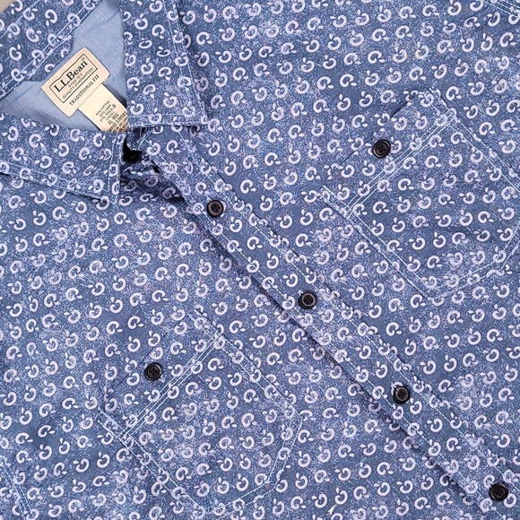 LL Bean Shirt Mens Extra Large Blue Linen Tencel Short Sleeve Resort Hiking - Picture 1 of 9